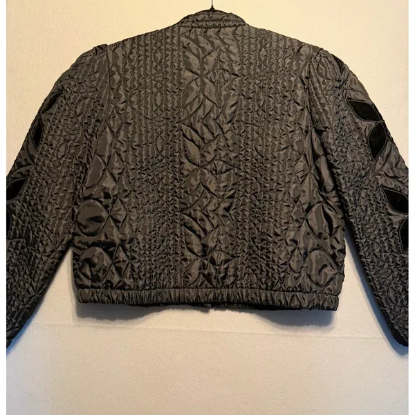 Free People Quinn Quilted Jacket Velvet Floral Applique Jacket Black Women Sz L - Image 11