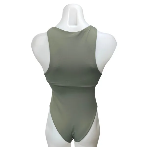 Zara Women's Green Sleeveless High Neck Stretch Racerback Bodysuit Tank Top S - Image 2