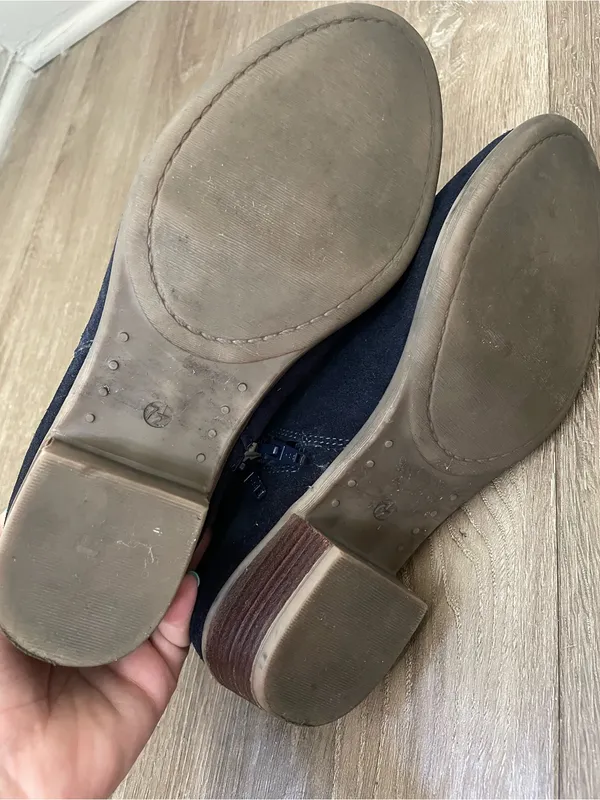 Diba Leather Suede Booties Size 7.5 Navy Blue Ankle Boots Side Zip Boho Western - Image 11