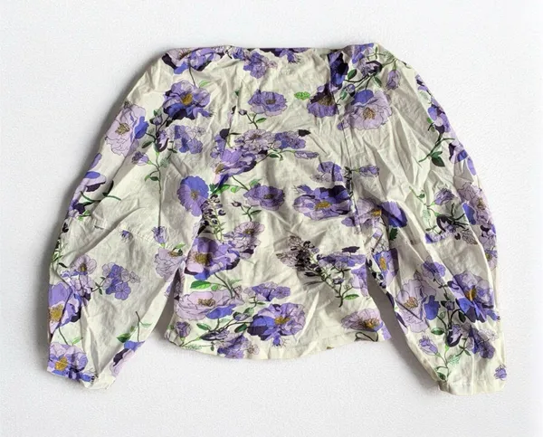 Anthropologie White Purple Floral Balloon Sleeve Crop Top XS - Image 10