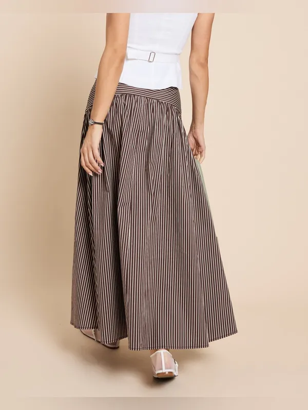 NWT Few Moda Vashti Skirt size 2 Coffee Brown Stripe maxi o.p.t cotton - Image 5