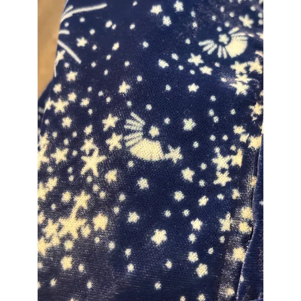 Celestial Navy Blue‎ Velvet Star Print Midi Dress V-Neck Slit Small - Image 8