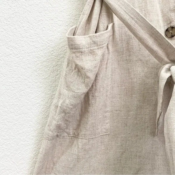 H&M Beige Linen Blend V Neck Button Front Jumpsuit Romper Size XL - Image 12