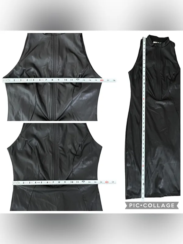 Popilush Shapewear Sculpting Faux Leather Zip Bodycon Dress Black Large NEW - Image 7