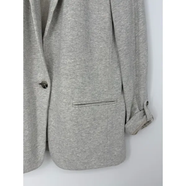Ann Taylor Knit Blazer Jacket Gray Heather Cotton One Button Roll Tab Sleeve 6 - Image 4