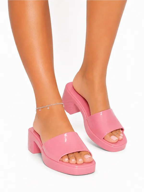 Charlotte Russe Pink Jelly Platform Block Heel Mule Sandals Y2K Size 7 - Image 4