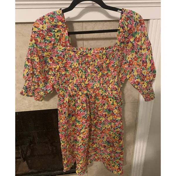 Rixo for Target Dress Women's Small Mini Floral Puff Sleeve Peasant Pocket - Image 2