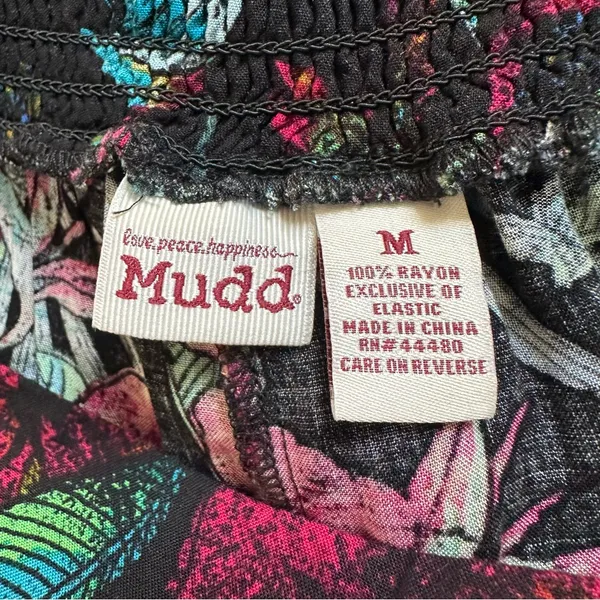 Mudd Y2K Pull On Flare Leg Boho Black Floral Red Tropical Blue Print Pants Sz M - Image 10