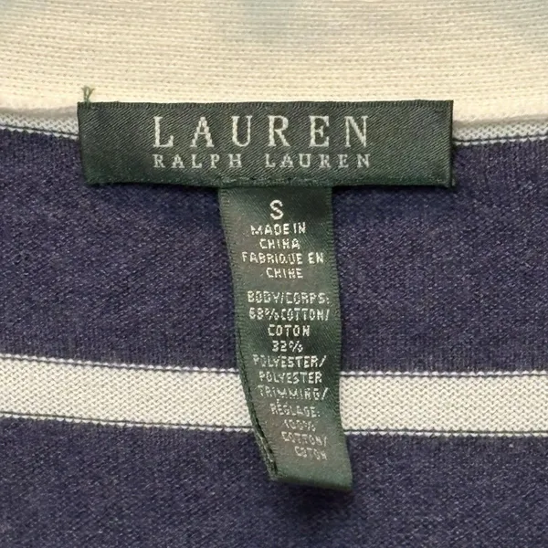 Lauren Ralph Lauren V Neck Navy & White Striped Cardigan Size Small - Image 2