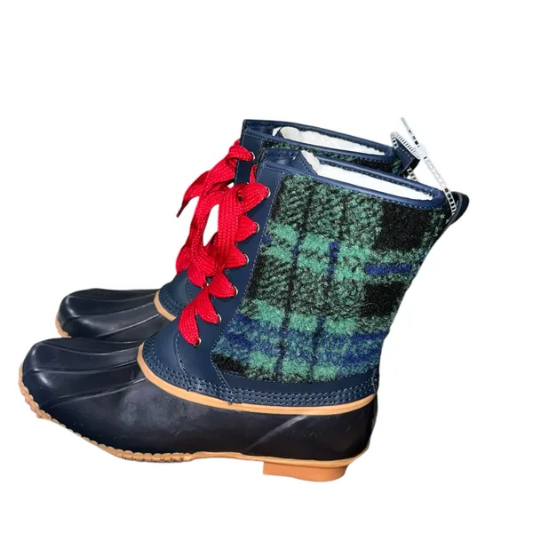 Lands' End NWT Insulated Sherpa Fleece Lined Duck Boots Evergreen Blackwatch Plaid - Image 6
