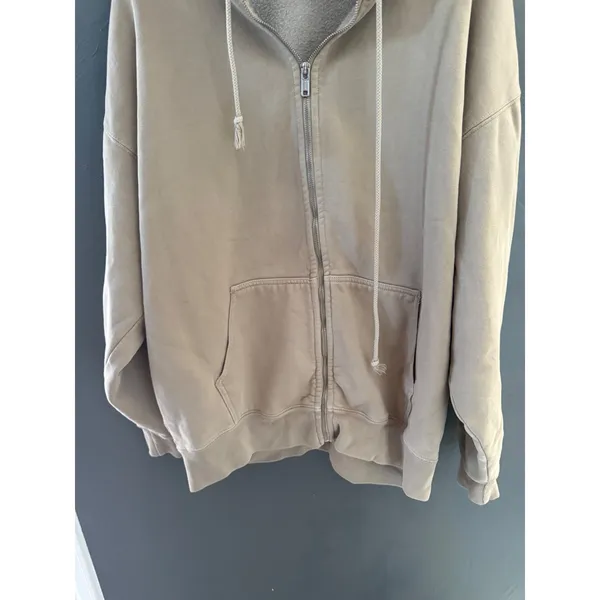 Brandy Melville Y2k Oversized Zip Up Hoodie Tan Beige Fleece Lined One Size - Image 4