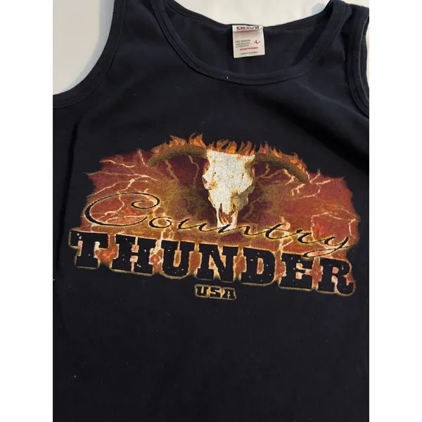 Anvil Country Thunder Music Festival Western Black Bull Skull Graphic Tank Large‎ - Image 2