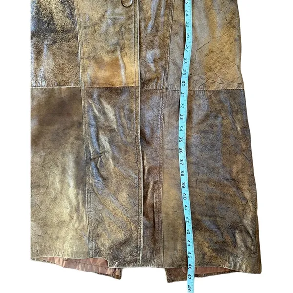 Vintage Brown Genuine Leather Overcoat Trench Coat Limited Express Coat Size M - Image 5
