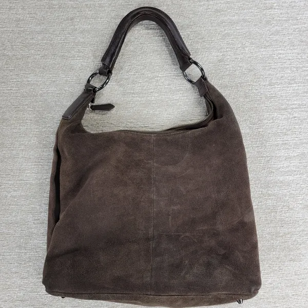Via Spiga Suede Hobo Bag Brown Studded Rivet Leather Handle Y2K Boho Western - Image 8