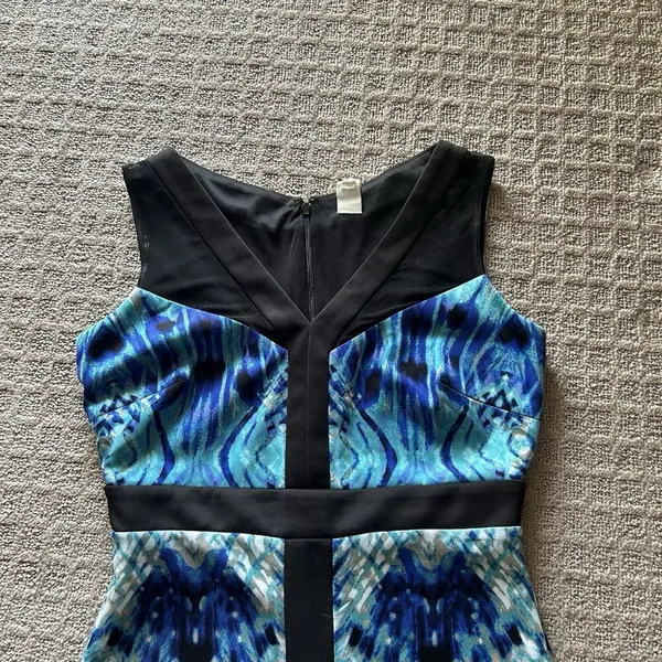 Sangria Blue Black Geometric Mini Bodycon‎ Dress V Neck Womens Career Office - Image 2