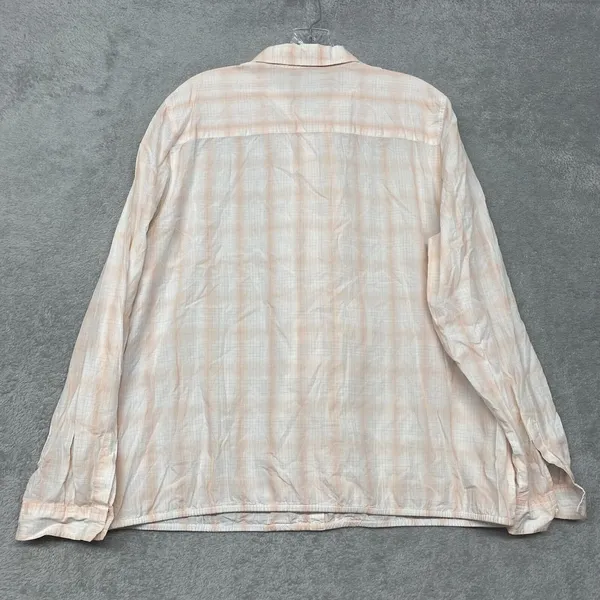 Loft Womens Shirt XL Orange White Plaid Button‎ Ruffle Cotton Top Ann Taylor - Image 9