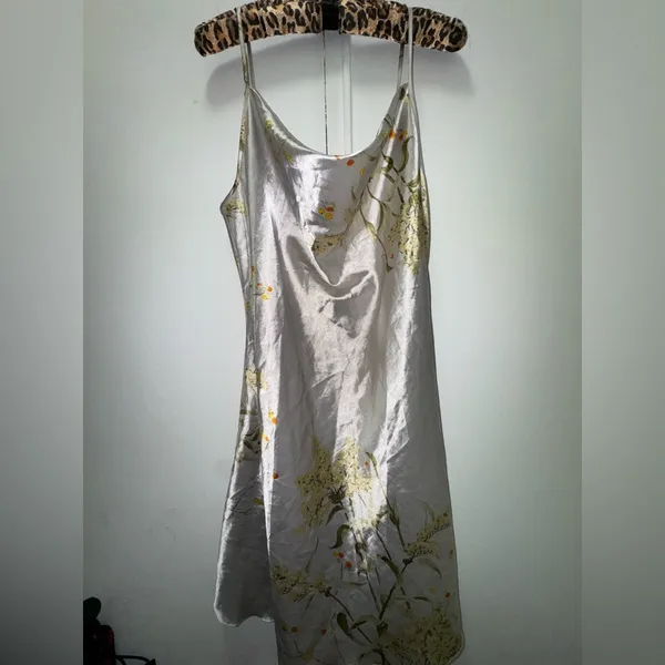 Floral Satin Cowl Neck Slip Dress XL Silver - Image 4