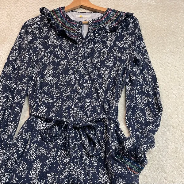 Boden Womens Navy Smocked Detail Jersey Tie Waist Cottagecore Dress Size 8R‎ - Image 11
