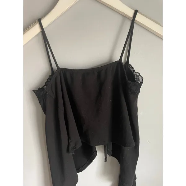 One By One Black Lace Trim‎ Tank Top Y2K Whimsigoth Witchy Size Small Flowy Club - Image 6