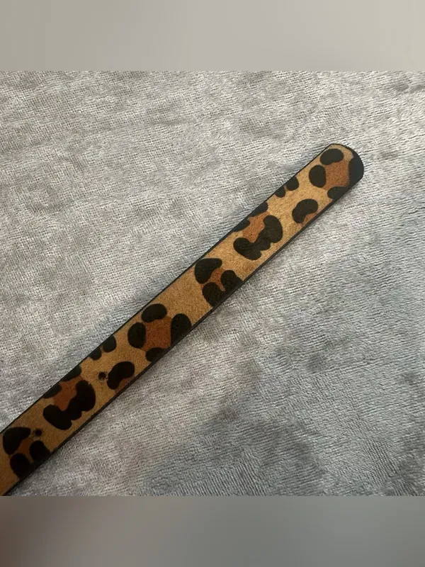 41 inch Leopard Print Faux Leather Women's Belt with Gold Buckle - Image 6