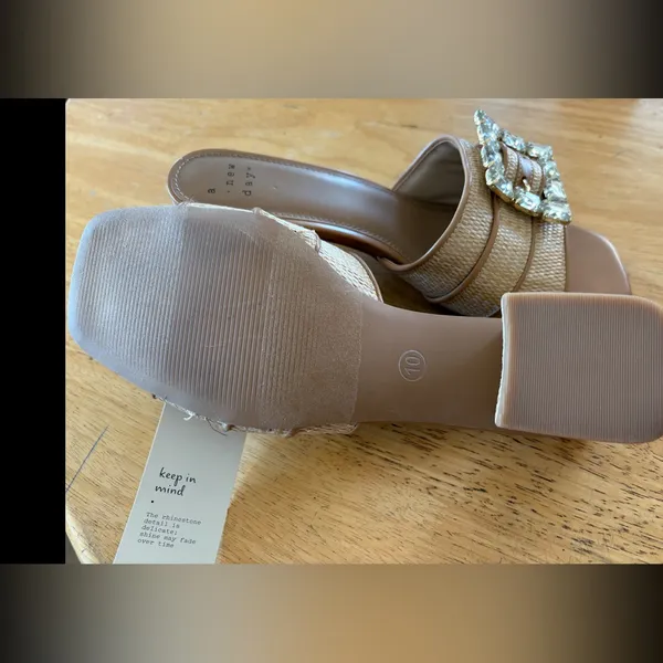 A New Day Beige Mules with Crystal Buckle rattan size 10 - Image 7