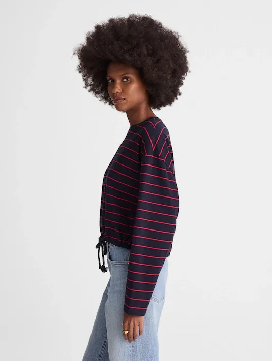 Madewell women’s The Perfect Tie-Waist Tee Jersey navy red stripe Size L NWT - Image 2