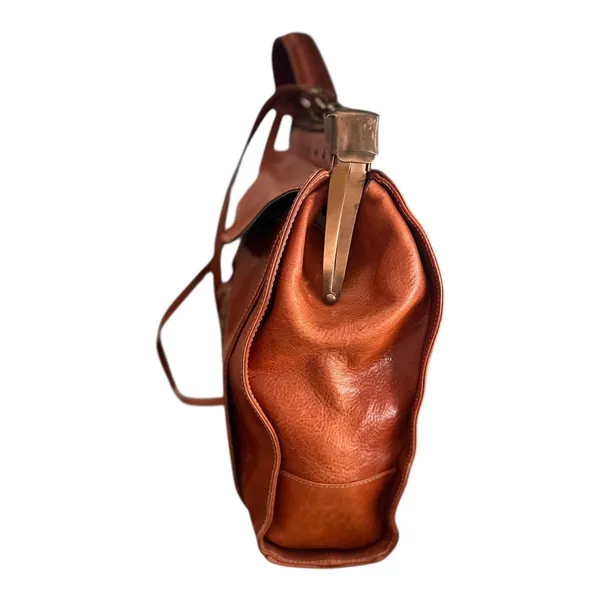 Vintage Brown Leather Frame Satchel Doctor Bag Braided Work Tote Shoulder Bag - Image 6