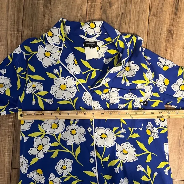 Kate Spade Sunshine Floral Pajama Set XS Blue White Button Up Long Sleeve PJ Set - Image 10