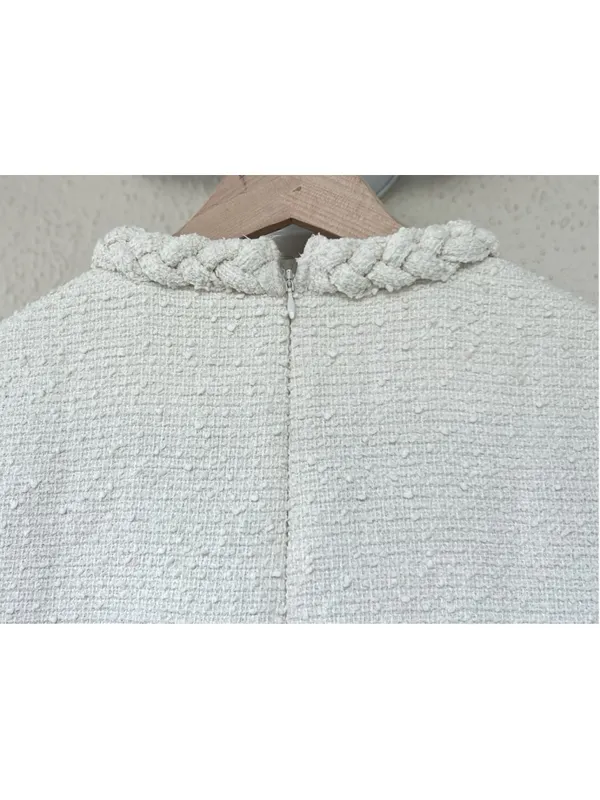 Tuckernuck Pearl White Tweed Jackie Mini Dress M Old Money Preppy Pockets Thick - Image 9