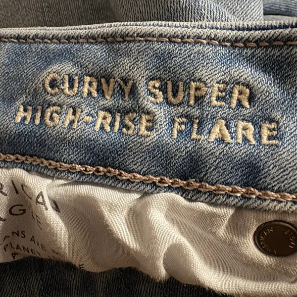 American Eagle Next Level Curvy Super High Rise Flare Jean 14 X-Short Blue - Image 5