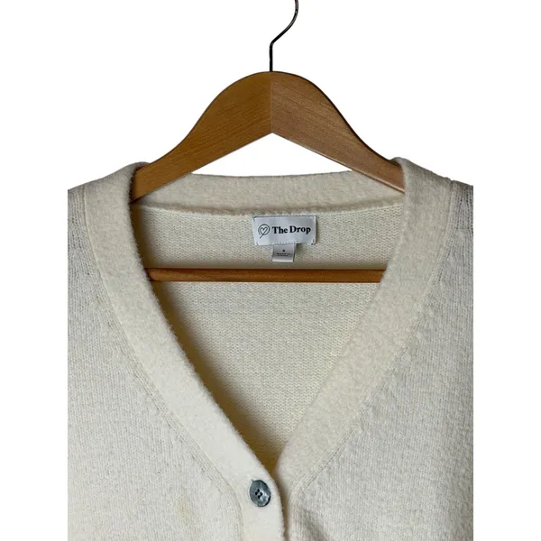The Drop Francine V Neck Cardigan‎ Women Small Ivory Knit Cozy Fuzzy Sweater - Image 4