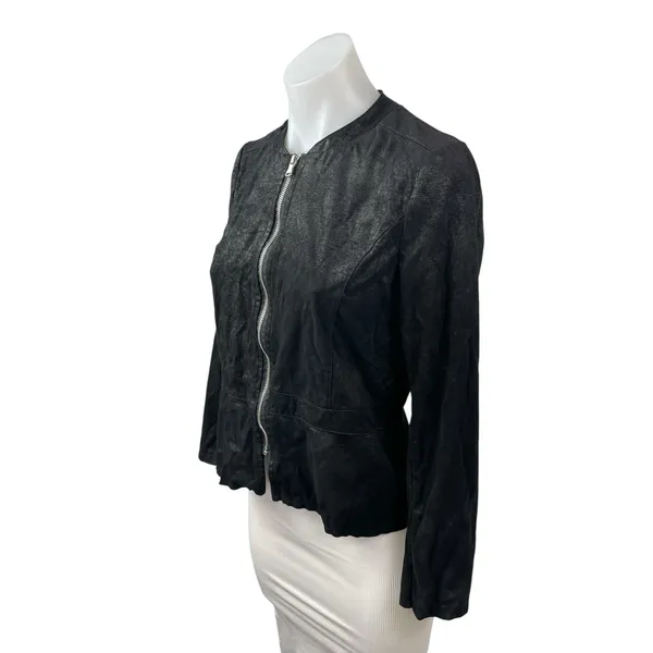 My-D Women's Black Faux Vegan Leather Zip Up Long Sleeve Coat Jacket Top Size S - Image 3