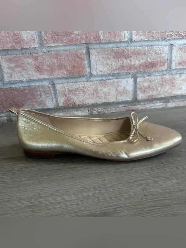 J. McLaughlin Ballet Flats Bow Women’s 9.5 Champagne Gold Square Toe Classic - Image 7