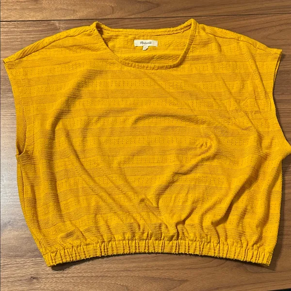 Madewell Pointelle Knit Short-Sleeve Crop Top Size Large Tungsten Glow - Image 3