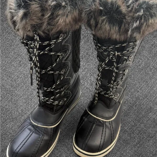 Black Faux Fur Trim Winter Snow Boots - Image 4