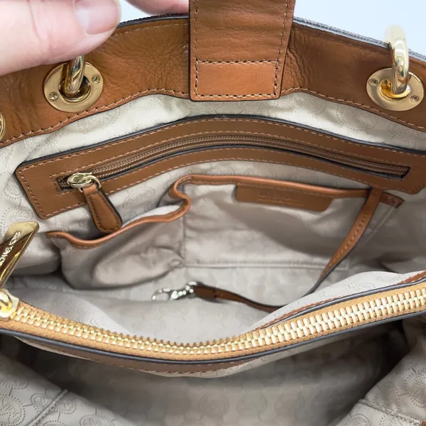 Michael Kors Cynthia Logo Medium Satchel‎ Brown Monogram Chain Shoulder Luxury - Image 5