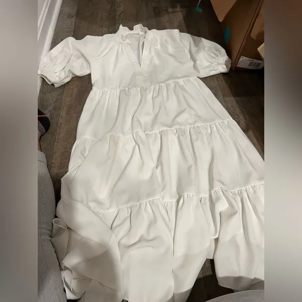 Amanda Uprichard Saffron Dress 3/4 Sleeve Ruffle Tiered Midi white xs‎ - Image 7