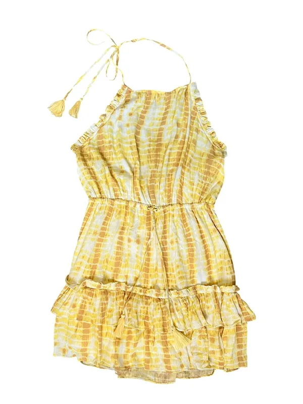 Revolve Majorelle Women’s Baker Yellow Tie Dye Halter Neck Tassel Tie Mini Dress - Image 2