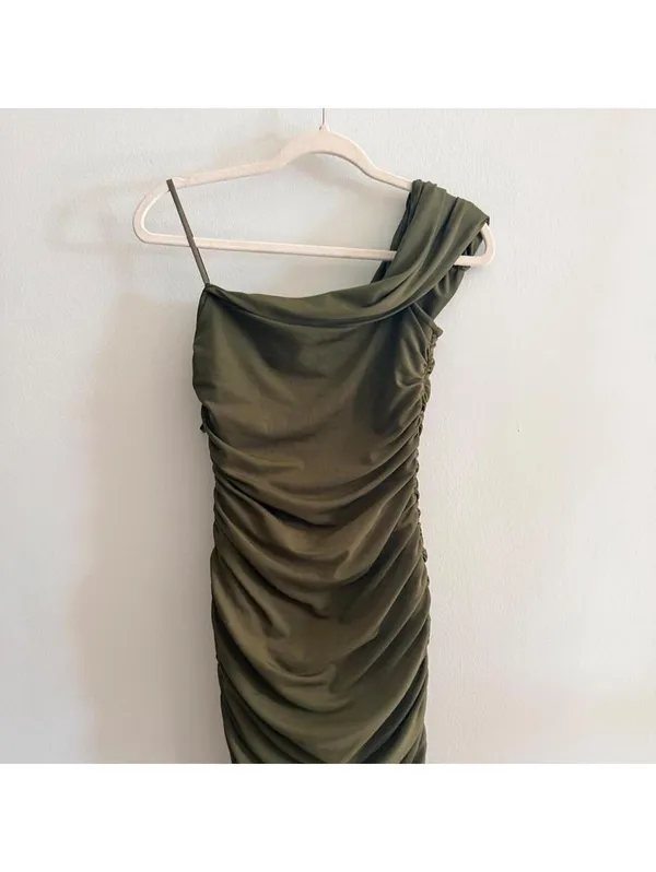 Elliatt Miley Ruched Green Khaki Dress - Image 5