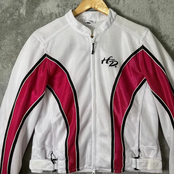 Harley‎ Davidson Y2K Vintage Biker Jacket Pink White Moto Baddie Zip Up Large - Image 2