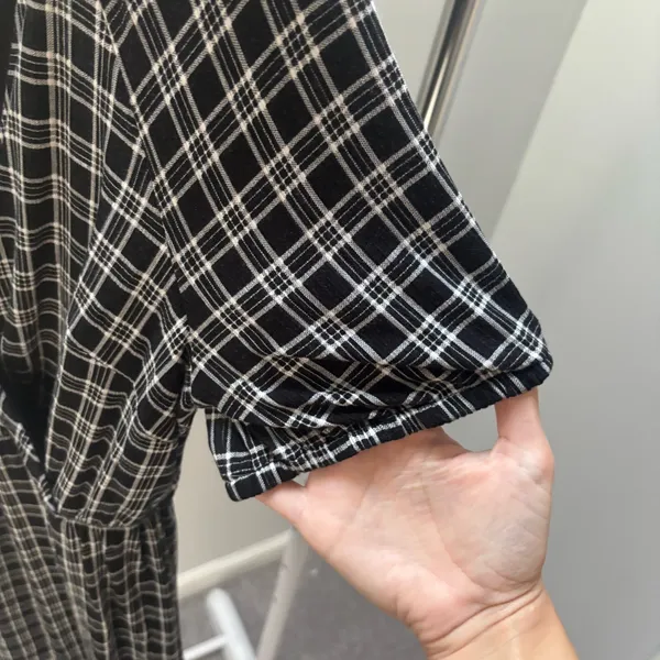 LOFT Black and White Plaid Surplice Dress - Image 6
