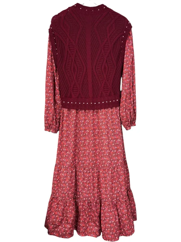 By Anthropologie Layered Burgundy Sweater Dress Size Large Womens - Image 7