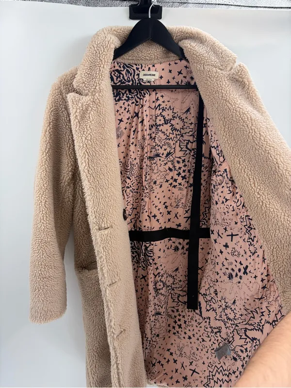 ZADIG & VOLTAIRE Teddy Mint Coat Cream Sherpa Shearling Long Beige size xs - Image 10