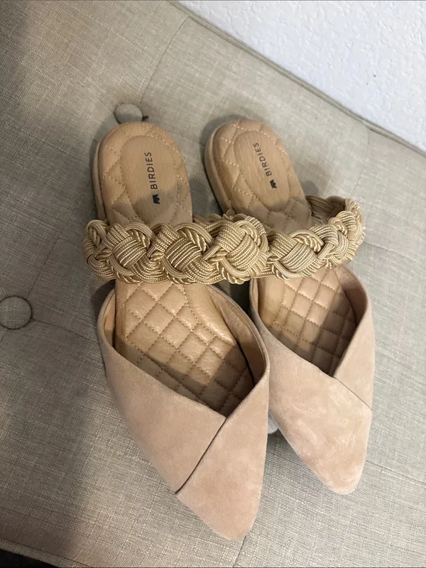 Birdies The Swan Bracelet Mule Tan Suede Braided Strap Flats 7 - Image 2