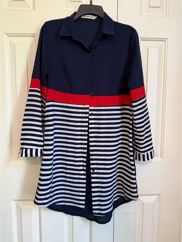 Navy and Red Striped Women's Tunic Blue Size M - Image 2