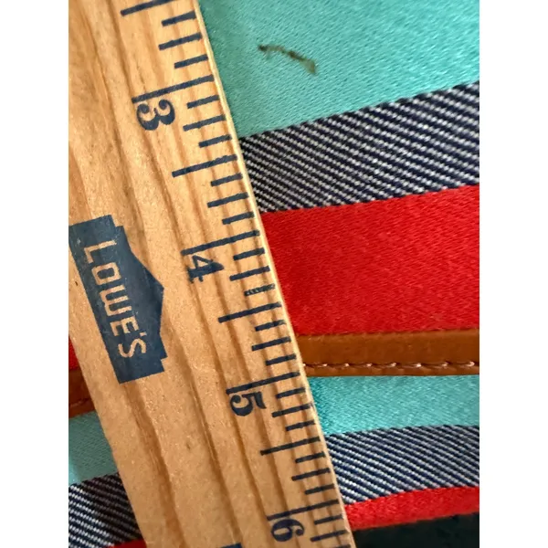 Kate Spade New York Striped Canvas‎ Satchel Bag Blue Yellow Red Tan Leather Trim - Image 10