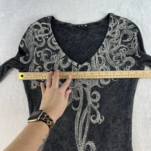 VTG Vocal L Large Top Black Ribbed Embellished Studs Y2K Dark‎ Fairy Goth Punk - Image 6