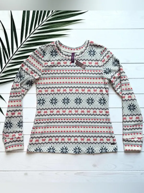 Adore Me Fair Isle Thermal Pajama Set Medium NWT/NWOT Holiday Waffle Knit - Image 3