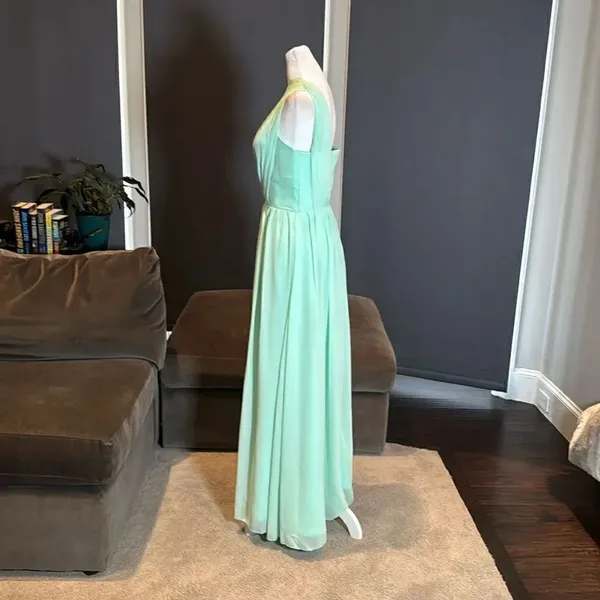 Women’s Green Chiffon One Shoulder Bridesmaid Dress Zip Up Back Size 6 - Image 5