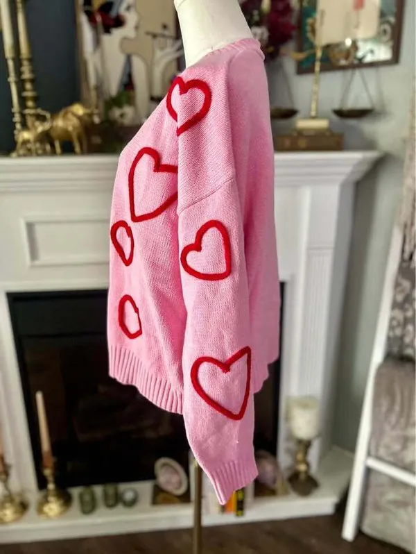 Pink Cardigan with Red Hearts NWT Women’s Size Large - Image 4